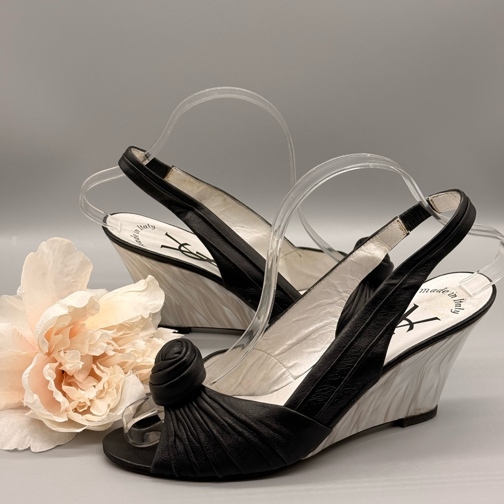 Yves Saint Laurent (YSL) slingback with a ruched vamp and a decorative knot